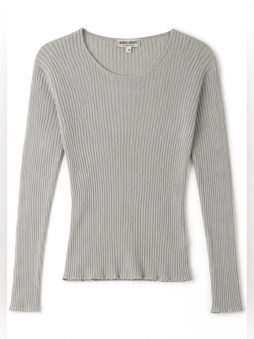 Giorgio Armani Vintage Ribbed Knit Sweater Gray Womens Size 12 Made in Italy
